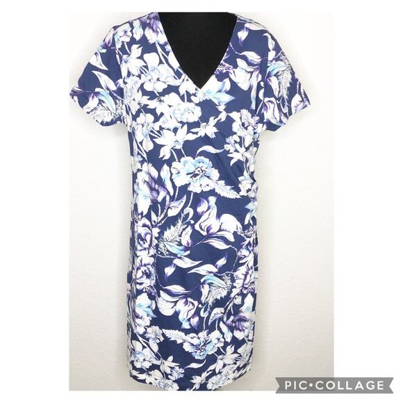 Soft Surroundings blue white floral faux wrap dress size Extra Small Petite PXS - Picture 1 of 10